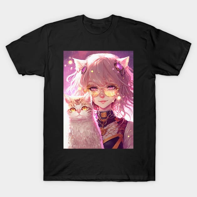 Cute Anime Cat Girl T-Shirt by GothicDesigns